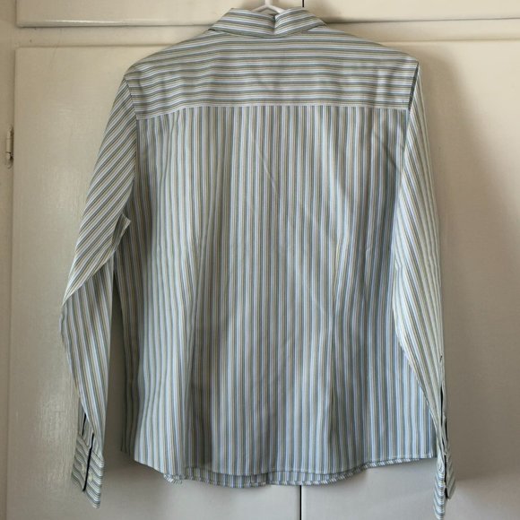 Jessica Sport 100% cotton green and yellow striped button down shirt-Size 14 - Picture 3 of 10